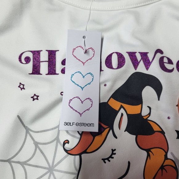 New Girls Self Esteem Shirt Long Sleeve Unicorn Halloween Size L Top White Comfy - Picture 6 of 10